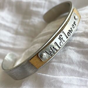 Silver Stamped Cuff Bracelet Wildflower‎ Adjustable Handmade